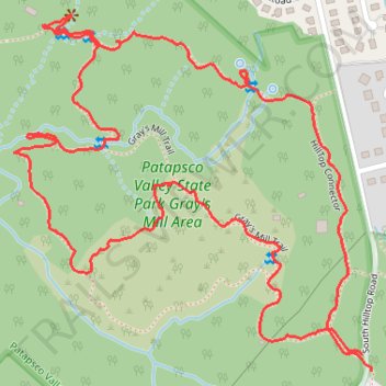 Gray's Mill Loop Trail in Patapsco Valley State Park trail, distance, elevation, map, profile, GPS track