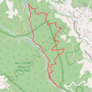 Canopy, Lost and Fern Creek Trails Loop in Muir Woods National Monument trail, distance, elevation, map, profile, GPS track