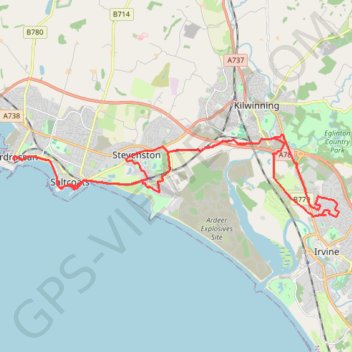 Irvine, Scotland to Ardrossan and back trail, distance, elevation, map, profile, GPS track