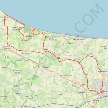 Bayeux Boucle ouest courte trail, distance, elevation, map, profile, GPS track