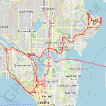 Biking around Seattle trail, distance, elevation, map, profile, GPS track
