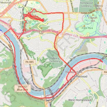 Schenley Park and Monongahela River Loop trail, distance, elevation, map, profile, GPS track