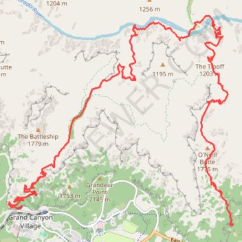 Bright Angel Trail and South Kaibab Trail trail, distance, elevation, map, profile, GPS track