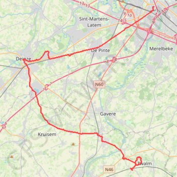 Ledeberg-SDB-via Deinze 43k trail, distance, elevation, map, profile, GPS track