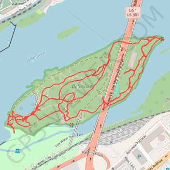 Trace of Belle Isle trail system trail, distance, elevation, map, profile, GPS track
